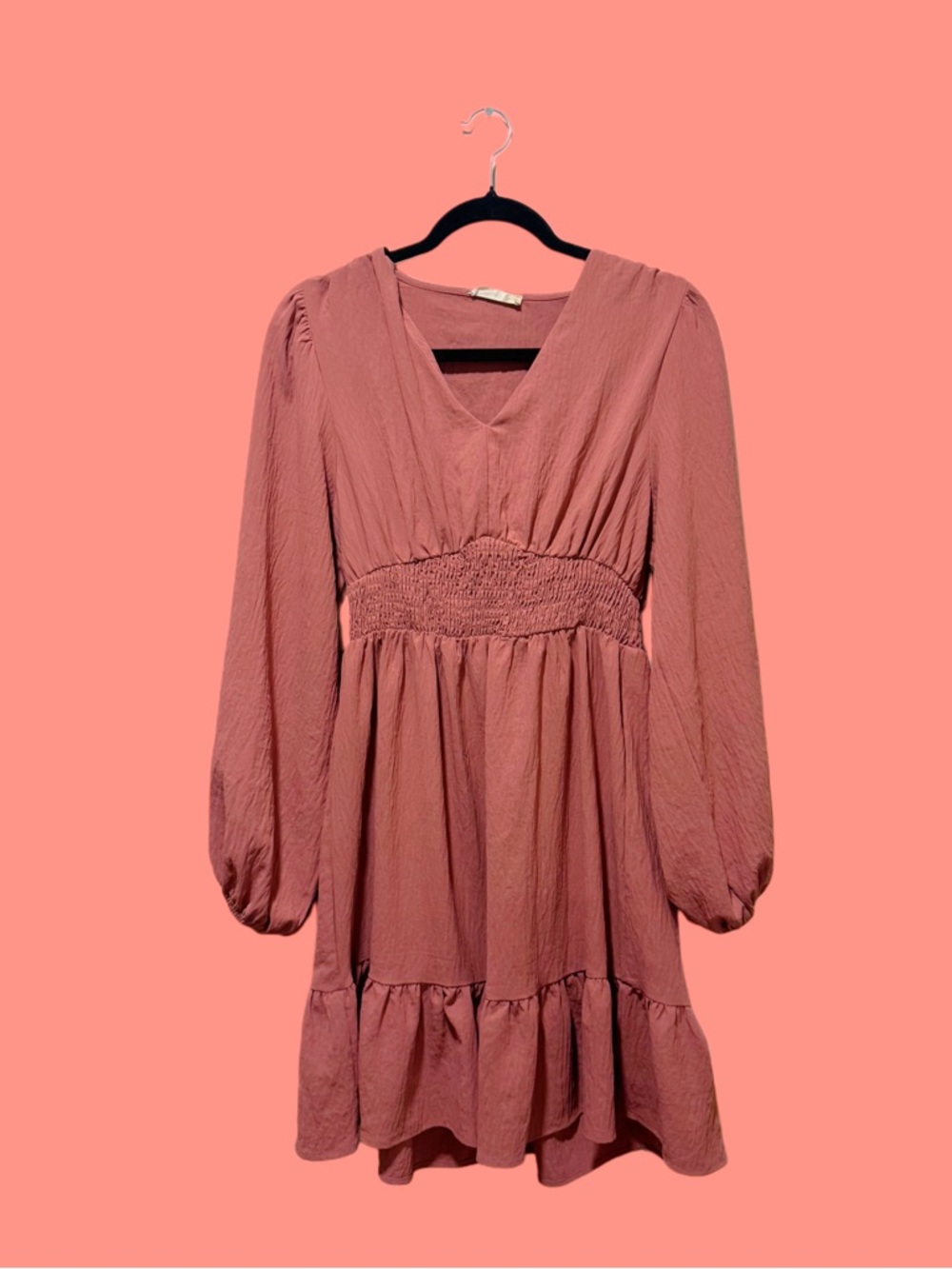 Altar'd State Rose-Pink V-Neck Smocked Waist Dress